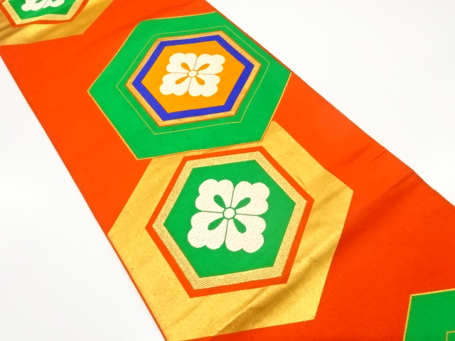 JAPANESE KIMONO / ANTIQUE FUKURO OBI / SILK / WOVEN KIKKO WITH FLOWER